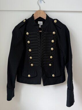 GAP Black Military Band Jacket Gold Buttons Cord Embroidery Cropped